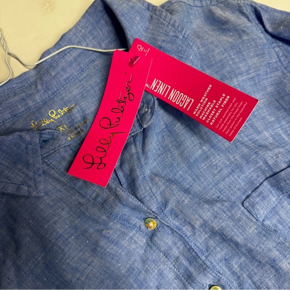 Lilly Pulitzer linen sea view Women's Blue Button-Up Shirt size XL NWT - Picture 7 of 11